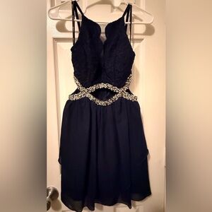 Elegant Blue Dress with Silver Embellishments